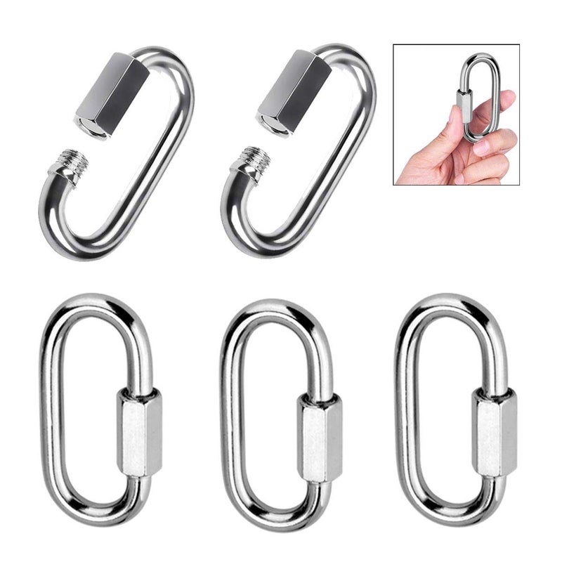 Lsqurel Quick Link, Lsqurel 304 Stainless Steel D Shape Locking Carabiner Heavy Duty Repair Link Pets Keychain for Outdoor Traveling Equipment M4 M6 M8 Capacity 200lb 600lb 1200lb (M6 5Pack) - Image 1
